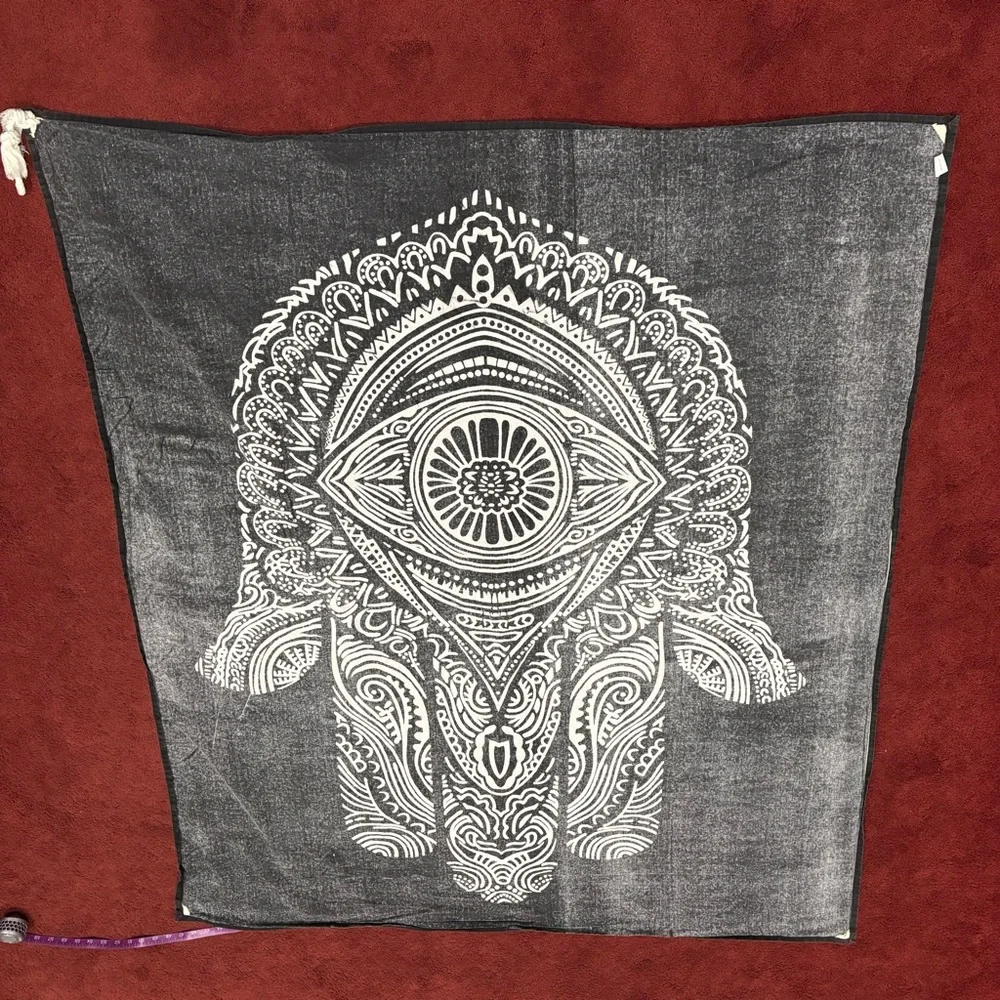 Black & White Hamsa Hand Evil Eye Tapestry - Spiritual Boho Wall Hanging
